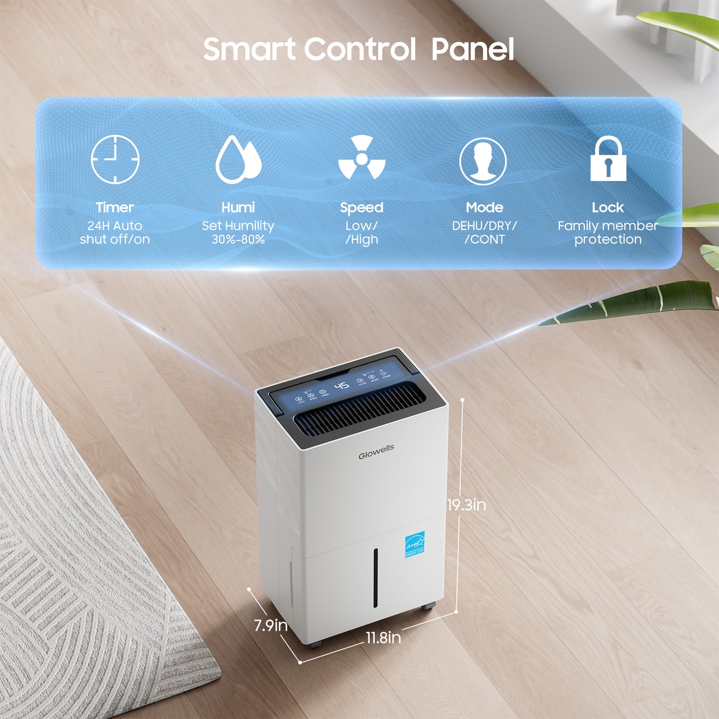 Energy Star 52 Pint Dehumidifier for 4500 Sq Ft Home & Basement - Large Room Compressor Dehumidifier with Drain Hose, Water Tank & Smart Humidity Control, Auto Defrost