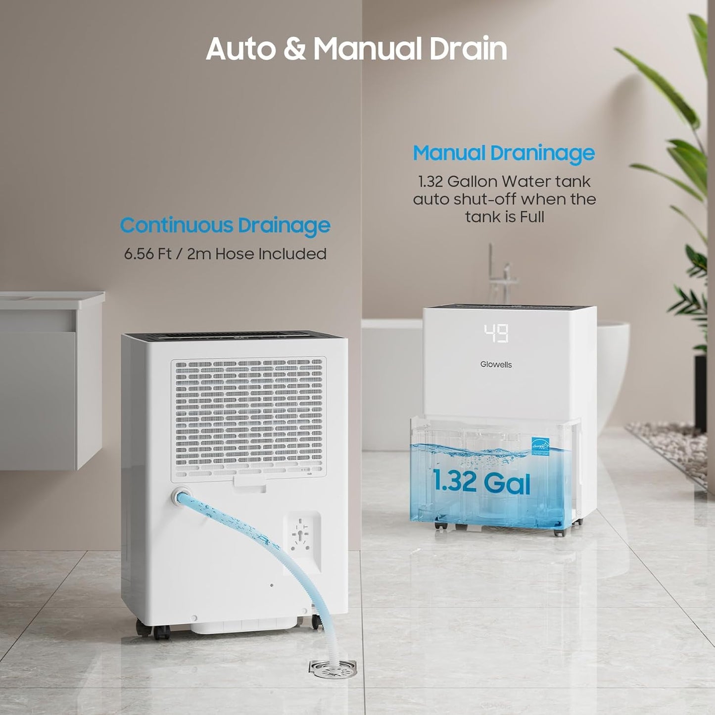 Energy Star 120 Pint Dehumidifier for 6500 Sq Ft - Basement, Home, Large Room, Bathroom, Bedroom - Compressor Dehumidifier with Drain Hose, Smart Humidity Control, Auto Defrost