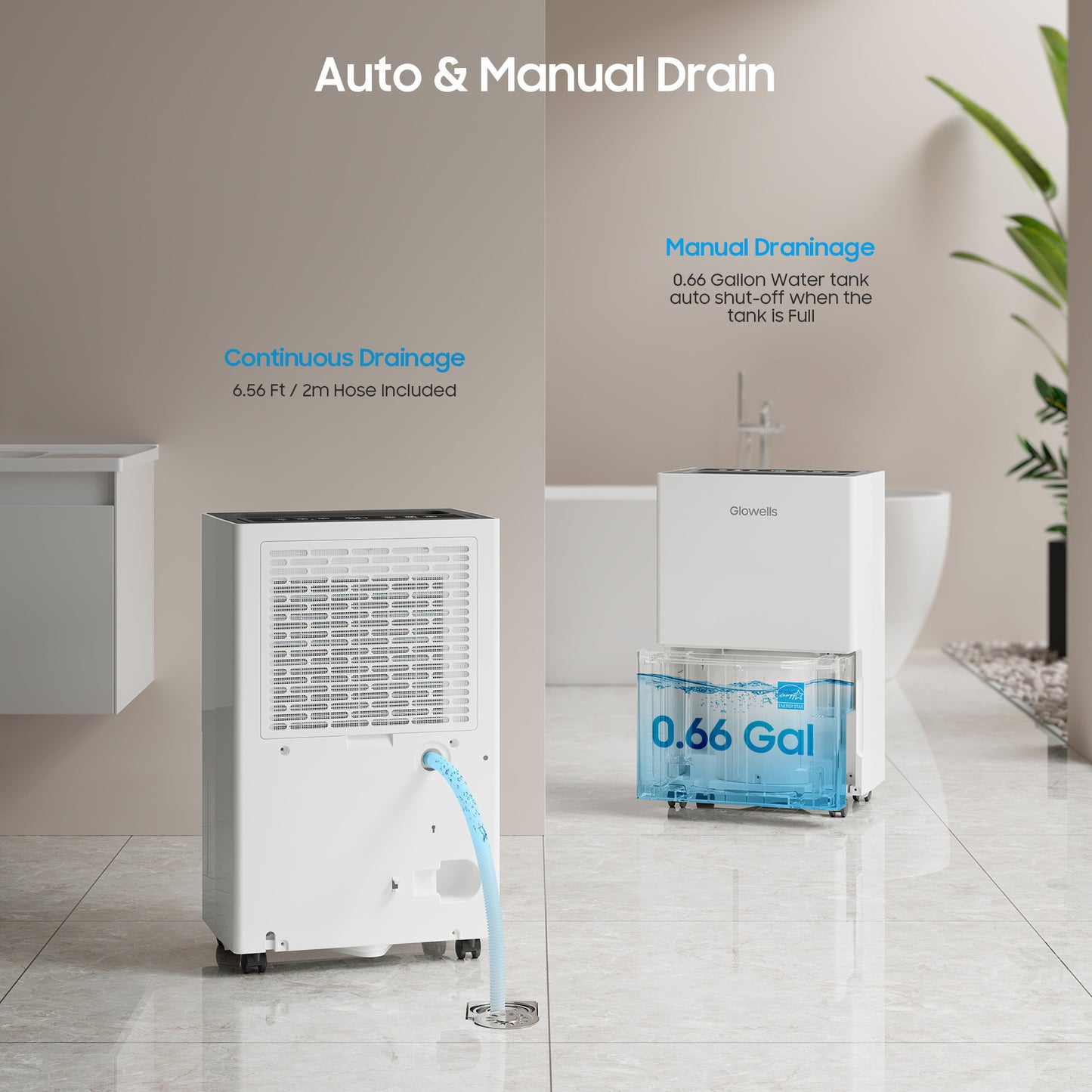 Energy Star 52 Pint Dehumidifier for 4500 Sq Ft Home & Basement - Large Room Compressor Dehumidifier with Drain Hose, Water Tank & Smart Humidity Control, Auto Defrost